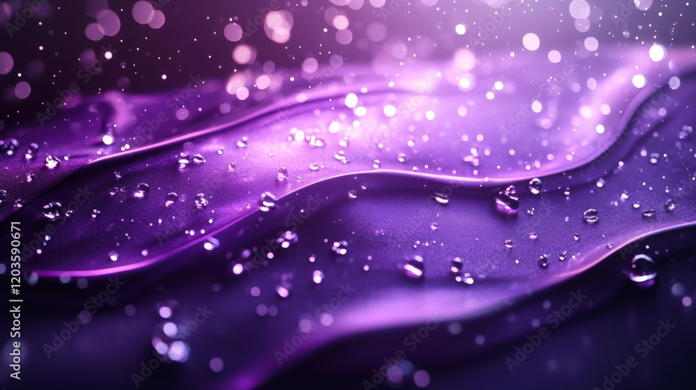 Poster water droplets a vibrant purple background showcasing an abstract design with a wet texture and real