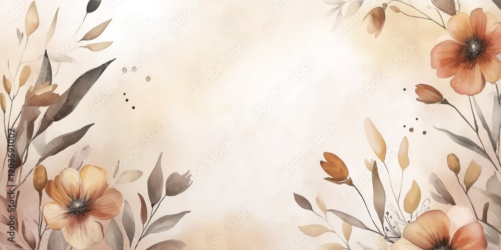 Poster elegant watercolor invitation with empty space for text framed by cascading florals and subtle ombre