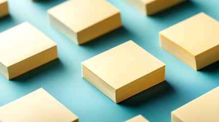 Pastel yellow sticky notes neatly arranged on a teal background create a calming minimalist design. AI Generated
