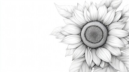 Artistic pencil sketch of a sunflower with intricate line details