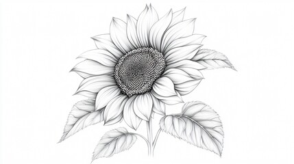 Fototapeta premium Intricate pencil sketch of a sunflower with detailed linework and shading