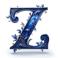 Ornate Blue Letter Z with Floral Accents