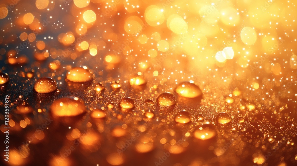 Poster water drops forming a bright orange background giving a fresh wet texture with realistic dewdrops cr