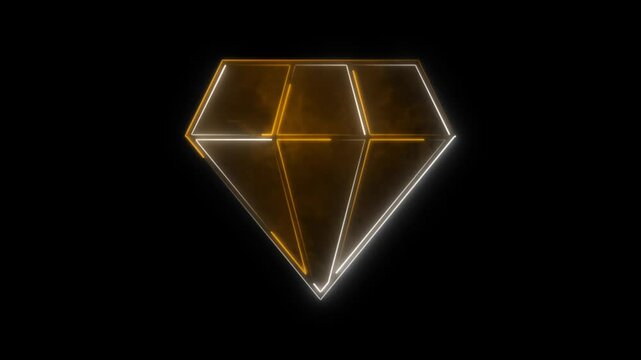 abstract glowing neon diamond icon with black background animation 4k.