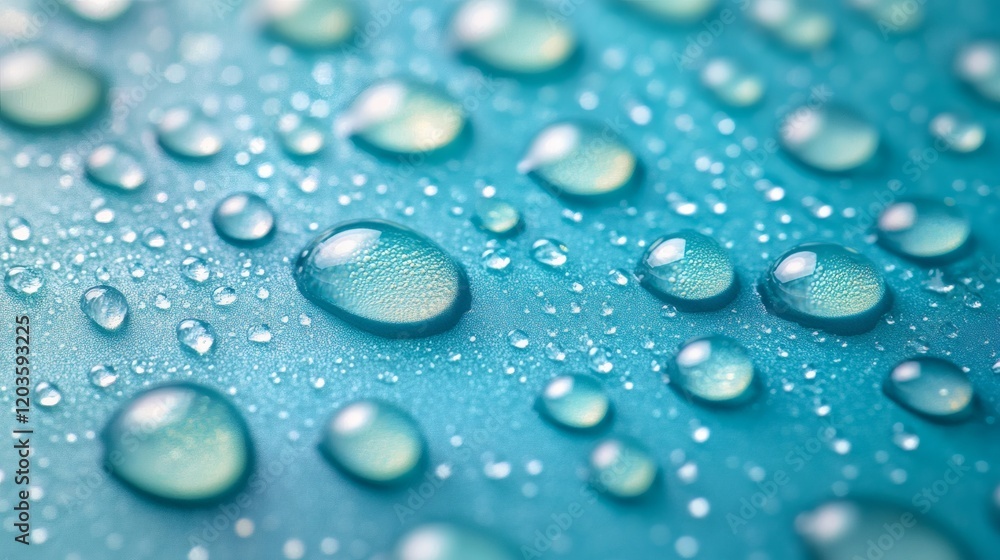 Poster water drops a light turquoise background creating a refreshing design with a realistic texture of fr