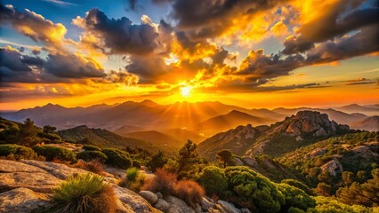 Corsica Sunset: Majestic Mountain Range Silhouette at Pietrosella, France