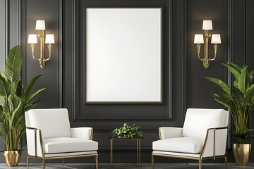 Elegant Cream-Colored Living Room with Empty Gold Frame