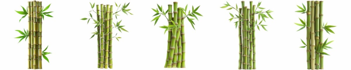 Sustainable. Bamboo stalks depicted in a row, showcasing vibrant green colors and natural textures.