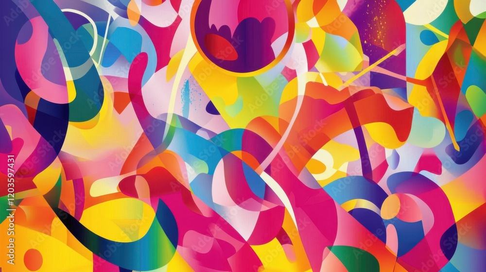 Poster vibrant abstract composition featuring colorful shapes and patterns in a dynamic design