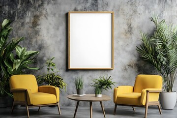 Modern Farmhouse Living Room Mockup with Empty Frame