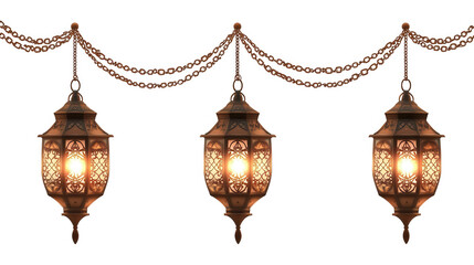 Ramadan design of traditional lanterns hanging, holy festival, Islamic month, isolated on white, PNG file
