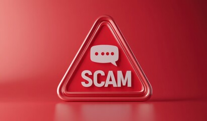 Warning against scams understanding fraud risks in business communication digital environment informative guide, on red background