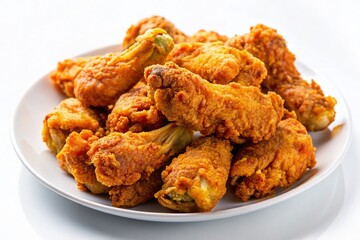 Crispy Fried Chicken Wings in White Bowl, Macro Photography, Isolated White Background
