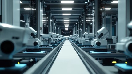 Fototapeta premium A factory with robots on a conveyor belt