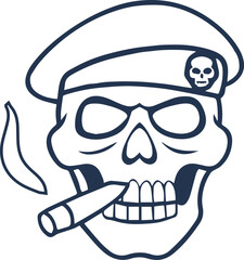 Navy seal skull wearing beret and smoking cigar icon isolated vector silhouette illustration on white background.