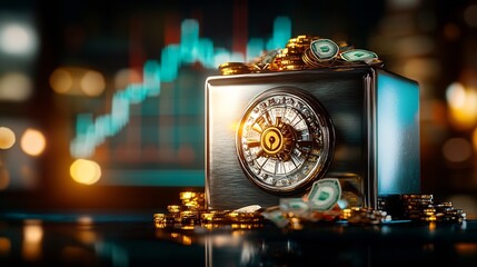Secure Safe Overflowing Gold Coins Rich Warm Light. AI Generated