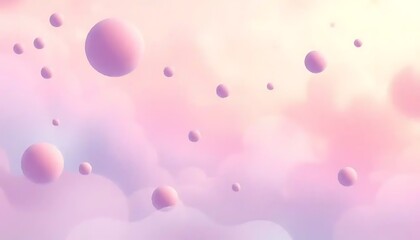 Pink Spheres Floating in a Pastel Cloud Background