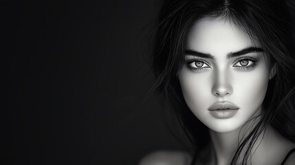 exquisite woman portrait black and white photo editorial fashion striking face cinematic lighting Ultra-Realistic Photo Realistic highly detailed 