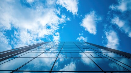 Modern Skyscraper Reflecting Sky and Clouds