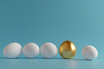 Golden Egg Among White Eggs on a Dark Background