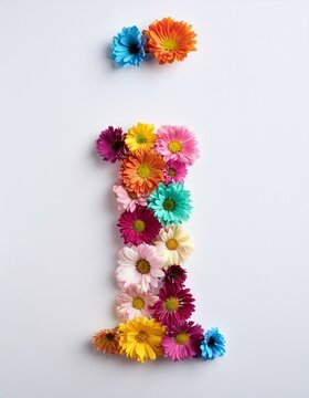 lettre i faite de fleurs en ia, lettre I d&eacute;cor&eacute;e de fleurs color&eacute;es