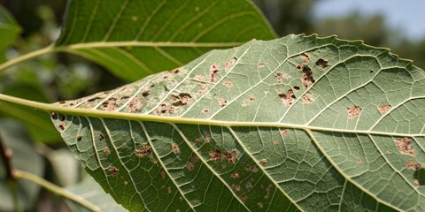 Damaged Leaf Close-Up: Insect Infestation & Plant Disease Stock Photo