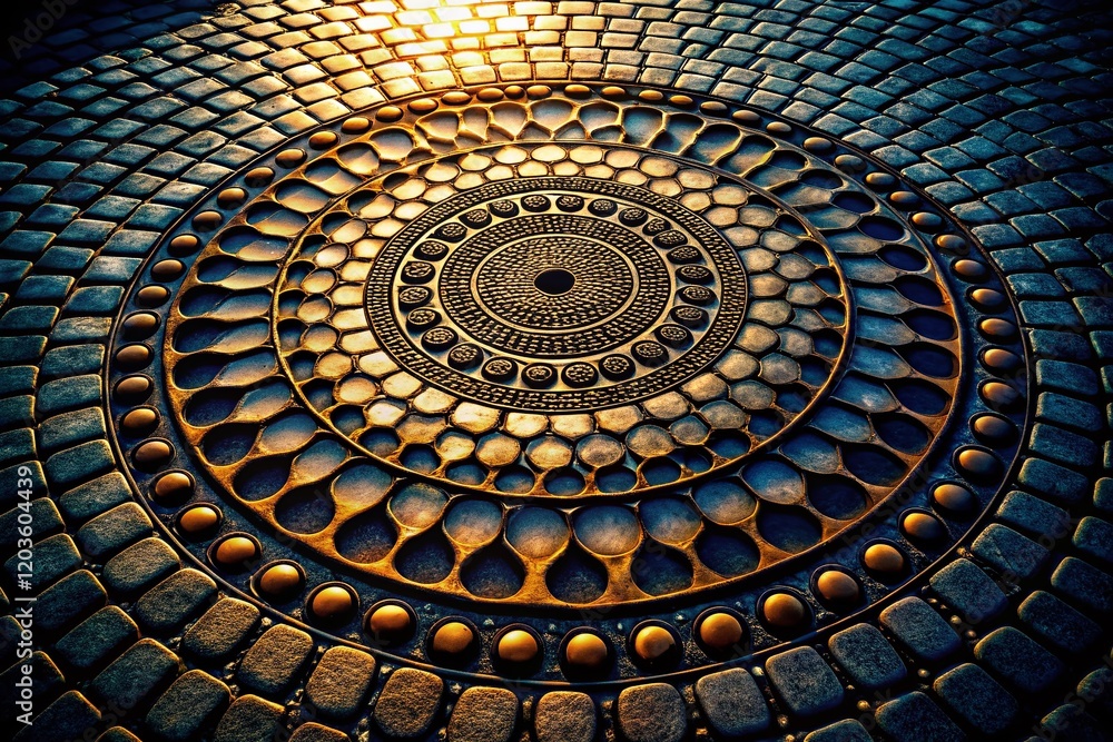 Poster dark abstract circle pattern: documentary style photography - mysterious geometric design
