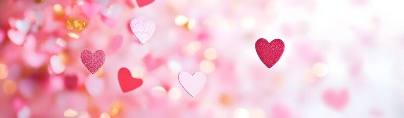 Fototapeta premium A whimsical background of floating hearts in shades of pink and red, perfect for romantic themes.