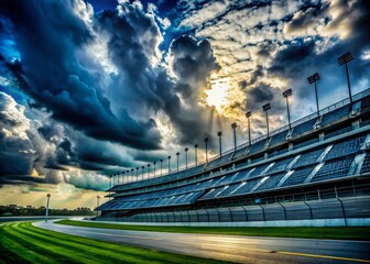 Fototapeta premium Daytona Speedway Silhouette Cloudy Day - Dramatic Racing Track Stock Photo