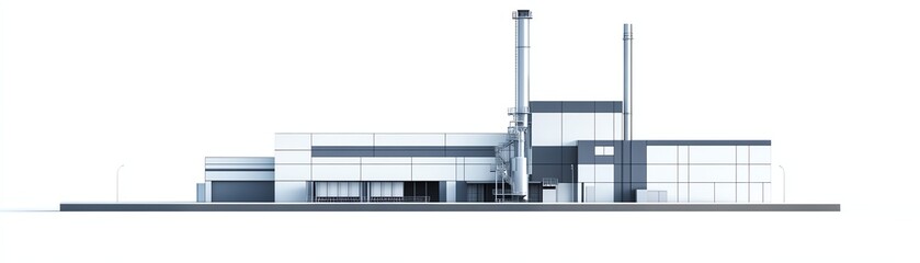 Modern industrial building, white isolated background