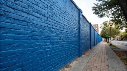 Fototapeta premium Deep Blue Brick Wall Texture Background - Copy Space Left