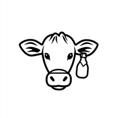 Cute cow head with bottle, simple graphic design