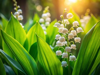 Obraz premium Delicate Lilies of the Valley in Low Light Park Setting