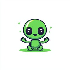 Fototapeta premium Green alien character with black nose and green body standing against a simple background