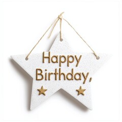 Star shaped birthday sign with gold text and decorative stars