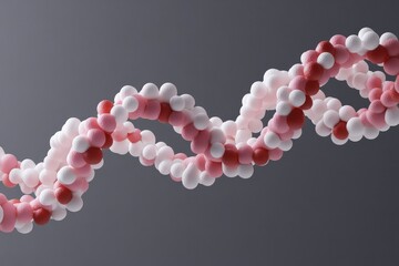 Hyperrealistic 3D Render of DNA Double Helix Structure, Featuring Pink and White Spheres, Representing Genetic Code in Abstract Artistic Style
