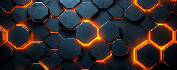Dynamic hexagonal grid with vivid orange lum, this gives sensation of power and strength