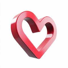 Glossy Red Heart Shape Icon on White Background for Love Concept