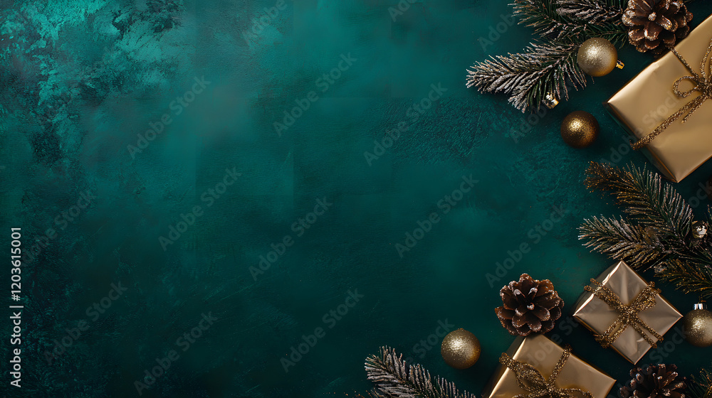Fototapete christmas and new year background with a green color scheme, space for text
