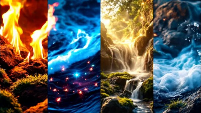 footage four elements combines fire, water, air, and earth