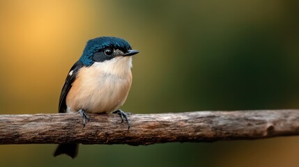 Obraz premium A beautiful bird relaxing on a wooden branch, capturing the essence of nature and tranquility with its vivid colors, while the blurred background enhances its stunning appearance.