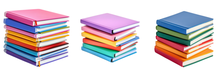 A Set of Vibrant Colorful Stack of Hardcover Notebooks Isolated on transparent Background