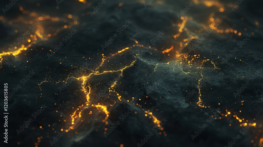 Poster mesmerizing abstract background featuring glowing golden lines on dark surface, evoking sense of dep