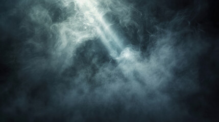 Mysterious smoke with light rays creating ethereal atmosphere, perfect for dramatic backgrounds or artistic projects