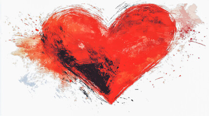 A hand-drawn red love heart, created with textured brushstrokes, isolated on a clean white background