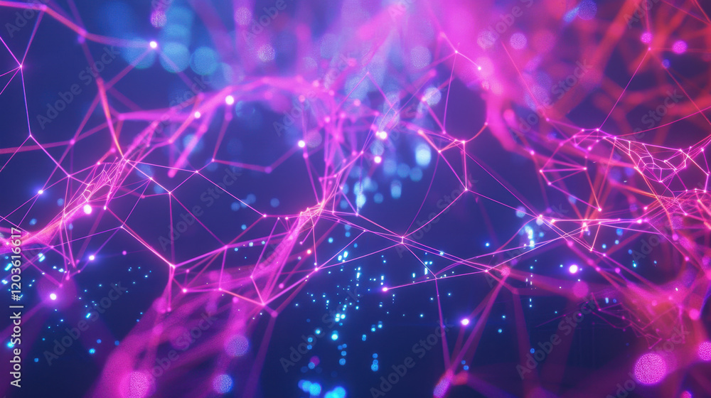 Poster vibrant abstract representation of interconnected nodes and lines, showcasing network of glowing con