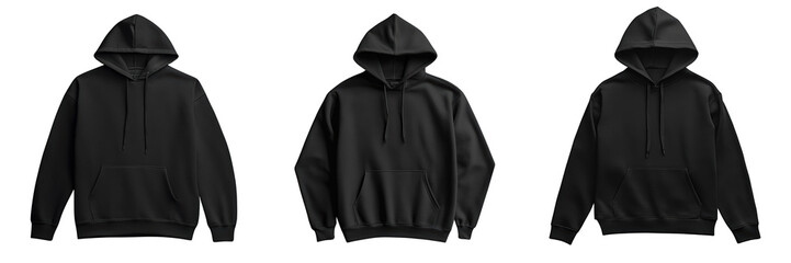 A Set of Stylish Black Hoodie Displayed Neatly for Winter Isolated on Transparent Background
