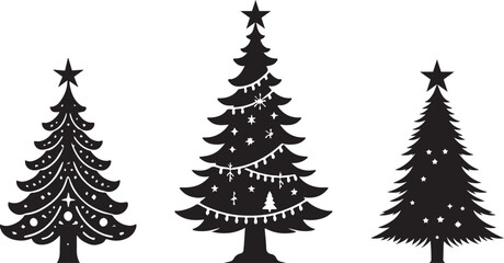 Christmas tree silhouette vector art illustration. Black and white Christmas tree vector illustration.