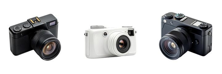 Fototapeta premium A Set of Digital Compact Camera with Flash for Professional Photography Isolated on transparent Background