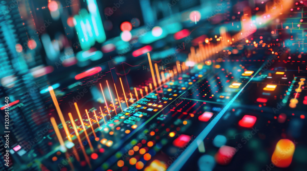 Poster digital data visualization with colorful graphs and charts